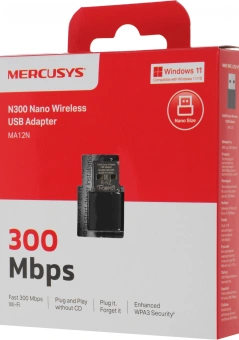Сетевой адаптер Wi-Fi Mercusys MA12N N300 USB 2.0 (ант.внутр.) 1ант. - купить недорого с доставкой в интернет-магазине