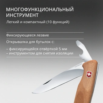 Нож перочинный Victorinox RangerWood 55 (0.9561.63) 130мм 10функц. дерево карт.коробка - купить недорого с доставкой в интернет-магазине