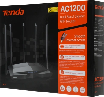 Роутер беспроводной Tenda AC11 AC1200 10/100/1000BASE-TX черный - купить недорого с доставкой в интернет-магазине