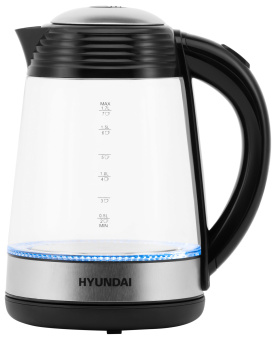 Чайник электрический Hyundai HYK-G3803 1.7л. 2200Вт черный/серебристый корпус: стекло - купить недорого с доставкой в интернет-магазине