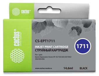 Картридж струйный Cactus CS-EPT1711 17XL черный (14.6мл) для Epson XP-33/103/203/207/303/306/403/406 с чипом - купить недорого с доставкой в интернет-магазине