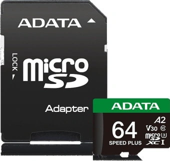 Флеш карта microSDXC 64GB A-Data UD64GUI3V30A2SP-RA1 Speed Plus + adapter - купить недорого с доставкой в интернет-магазине