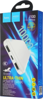 Мобильный аккумулятор Hoco J100 High-ranking 10000mAh 2.1A 2xUSB-A белый (J100 HIGH-RANKING WHITE) - купить недорого с доставкой в интернет-магазине