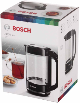 Чайник электрический Bosch TWK70B03 1.7л. 2400Вт черный корпус: стекло - купить недорого с доставкой в интернет-магазине