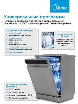Посудомоечная машина Midea MFD45S050S серебристый (узкая) - купить недорого с доставкой в интернет-магазине
