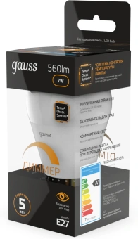 Лампа светодиодная Gauss 7Вт цок.:E27 св.свеч.бел.теп. (упак.:1шт) (105102107-D) - купить недорого с доставкой в интернет-магазине