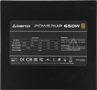 Блок питания Chieftec ATX 650W PowerUp GPX-650FC 80+ gold (20+4pin) APFC 120mm fan 9xSATA Cab Manag RTL - купить недорого с доставкой в интернет-магазине