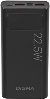 Мобильный аккумулятор Digma DGPF20A 20000mAh QC3.0/PD3.0 22.5W 3A 2xUSB-A/USB-C черный (DGPF20A22PBK) - купить недорого с доставкой в интернет-магазине