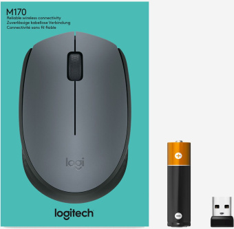 Мышь Logitech M170 серый/черный оптическая (1000dpi) беспроводная USB для ноутбука (2but) - купить недорого с доставкой в интернет-магазине