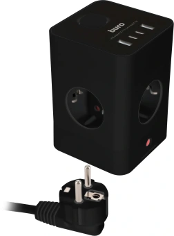Сетевой удлинитель Buro BU-PTE4.1UC-B 1.5м (4 розетки) черный (пакет ПЭ) - купить недорого с доставкой в интернет-магазине