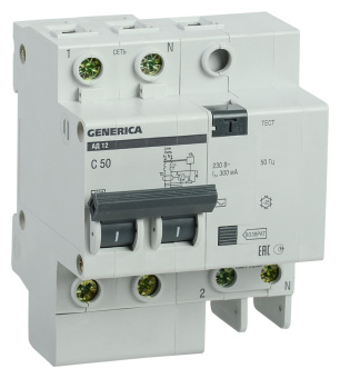 Выключатель автом. дифф. тока IEK MAD15-2-050-C-300 АД12 Generica 50A тип C 4.5kA 300мА AC 2П 230В 4мод серый (упак.:1шт) - купить недорого с доставкой в интернет-магазине