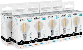Лампа филам. Gauss Filament 10Вт цок.:E14 шар св.свеч.бел.нейт. (упак.:10шт) (52120) - купить недорого с доставкой в интернет-магазине