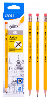 Карандаш ч/г Deli EC003-HB Scribe HB шестигран. тополь желтый карт.кор. (12шт) ластик - купить недорого с доставкой в интернет-магазине