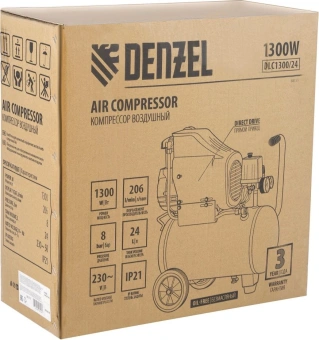Компрессор поршневой Denzel DLC1300/24 безмасляный 206л/мин 24л 1300Вт желтый/черный - купить недорого с доставкой в интернет-магазине