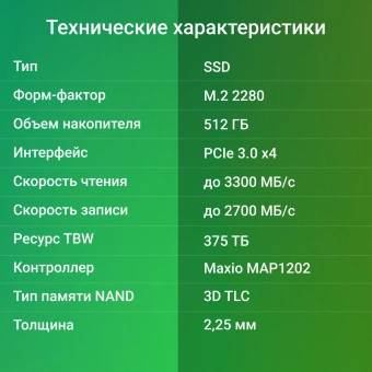 Накопитель SSD Digma PCIe 3.0 x4 512GB DGSM3512GM23T Mega M2 M.2 2280 - купить недорого с доставкой в интернет-магазине