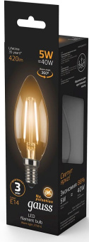 Лампа филам. Gauss 5Вт цок.:E14 свеча 220B св.свеч.бел.теп. C37 (упак.:10шт) (103801105) - купить недорого с доставкой в интернет-магазине