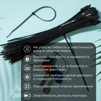 Стяжка пластиковая Rexant 87-0251 250x3.6мм (упак:100шт) нейлон внешний (-60/+85) черный - купить недорого с доставкой в интернет-магазине