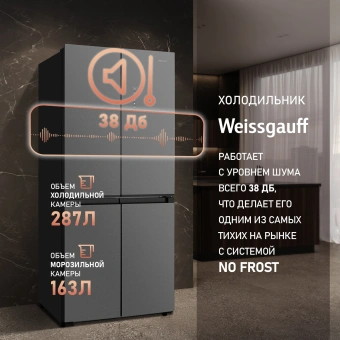 Холодильник Weissgauff WCD 450 Bru Steel Glass NoFrost Inverter 3-хкамерн. сталь инвертер - купить недорого с доставкой в интернет-магазине