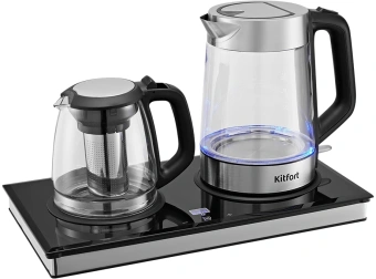 Чайный набор Kitfort КТ-6776 1.8л. 2200Вт черный/нержавеющая сталь корпус: Металл/стекло/пластик - купить недорого с доставкой в интернет-магазине