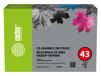 Чернила Cactus CS-GI43BK/C/M/Y/R/GY голубой/пурпурный/желтый/черный 6x60мл для Canon Pixma G640/G540 - цена, купить или заказать с доставкой в интернет-магазине Чернила Cactus CS-GI43BK/C/M/Y/R/GY голубой/пурпурный/желтый/черный 6x60мл для Canon Pixma G640/G540 - купить недорого с доставкой в интернет-магазине