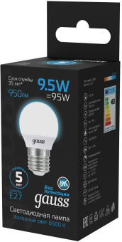 Лампа светодиодная Gauss 105102310 9.5Вт цок.:E27 шар 220B св.свеч.бел.хол. (упак.:10шт) - купить недорого с доставкой в интернет-магазине