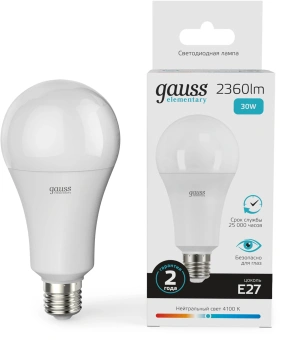 Лампа светодиодная Gauss Globe Elementary 30Вт цок.:E27 груша 220B св.свеч.бел.нейт. А67 (упак.:10шт) (73229) - купить недорого с доставкой в интернет-магазине