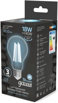 Лампа филам. Gauss Filament 18Вт цок.:E27 груша 220B св.свеч.бел.нейт. (упак.:10шт) (102902218) - купить недорого с доставкой в интернет-магазине