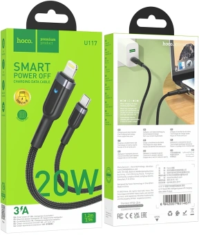 Кабель Hoco U117 IP(01467) USB Type-C-Lightning (m) 1.2м черный - купить недорого с доставкой в интернет-магазине