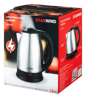Чайник электрический Starwind SKS1053 1.8л. 1500Вт серебристый/черный корпус: металл/пластик - купить недорого с доставкой в интернет-магазине