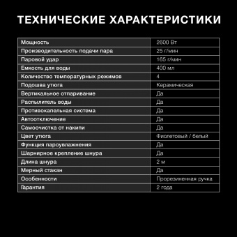 Утюг Hyundai H-SI01564 2600Вт фиолетовый/белый - купить недорого с доставкой в интернет-магазине