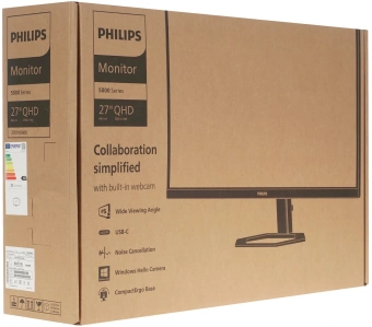 Монитор Philips 27" 27E1N5600HE черный IPS LED 16:9 HDMI M/M Cam матовая HAS 1000:1 300cd 178гр/178гр 2560x1440 75Hz DP 2K USB 6.57кг - купить недорого с доставкой в интернет-магазине