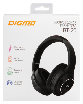 Гарнитура накладные Digma BT-20 ANC черный беспроводные bluetooth оголовье (BT20) - купить недорого с доставкой в интернет-магазине