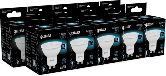 Лампа светодиодная Gauss 101506307 7Вт цок.:GU10 рефлек. 150B св.свеч.бел.хол. MR16 (упак.:10шт) - купить недорого с доставкой в интернет-магазине