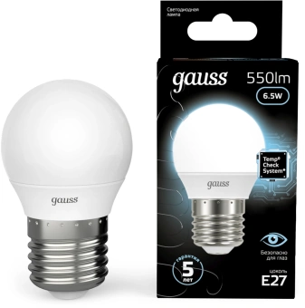 Лампа светодиодная Gauss 6.5Вт цок.:E27 шар 220B св.свеч.бел.нейт. P45 (упак.:10шт) (105102207) - купить недорого с доставкой в интернет-магазине