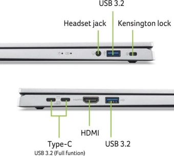 Ноутбук Acer Aspire Go AG15-32P-394D Core 3 N355 16Gb SSD512Gb Intel Graphics 15.6" TN FHD (1920x1080) без ОС silver WiFi BT Cam (NX.J8XCD.004) - купить недорого с доставкой в интернет-магазине