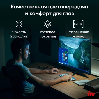 Моноблок IRU 23AM 23.8" Full HD Ryzen 5 5675U (2.1) 8Gb SSD256Gb RGr CR Windows 11 Professional GbitEth WiFi BT 90W Cam черный 1920x1080 - купить недорого с доставкой в интернет-магазине