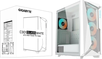 Корпус Gigabyte C301G белый без БП ATX 3x120mm 5x140mm 2xUSB3.0 audio bott PSU - купить недорого с доставкой в интернет-магазине