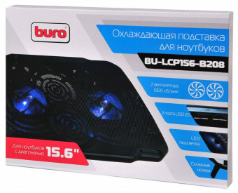 Подставка для ноутбука Buro BU-LCP156-B208 15.6"355x260x21мм 2xUSB 2x 80ммFAN 560г металлическая сетка/пластик черный - купить недорого с доставкой в интернет-магазине