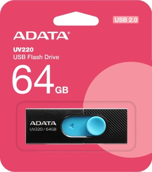 Флеш Диск A-Data 64GB UV220 AUV220-64G-RBKBL USB2.0 черный/синий - купить недорого с доставкой в интернет-магазине