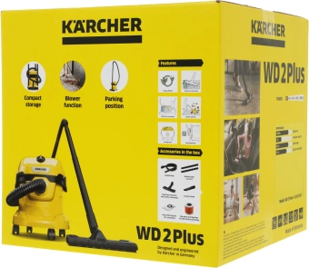 Строительный пылесос Karcher WD 2 Plus V-12/6/18/C 1000Вт (уборка: сухая/влажная) желтый - купить недорого с доставкой в интернет-магазине