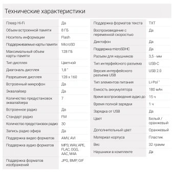 Плеер Hi-Fi Flash Digma S4 8Gb белый/оранжевый/1.8"/FM/microSDHC - купить недорого с доставкой в интернет-магазине