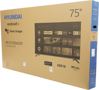 Телевизор LED Hyundai 75" H-LED75BU7006 Android TV Frameless черный 4K Ultra HD 60Hz DVB-T DVB-T2 DVB-C DVB-S DVB-S2 USB WiFi Smart TV - купить недорого с доставкой в интернет-магазине