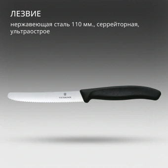 Нож кухонный Victorinox Swiss Classic (6.7833) стальной столовый лезв.110мм серрейт. заточка черный - купить недорого с доставкой в интернет-магазине