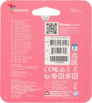 Флеш Диск A-Data 64GB Type-C UC300 ACHO-UC300-64G-RBK/GN USB3.2 черный/зеленый - купить недорого с доставкой в интернет-магазине