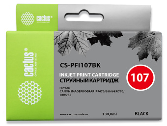 Картридж струйный Cactus CS-PFI107BK PFI-107BK черный (130мл) для Canon IP iPF670/iPF680/iPF685/iPF770/iPF780/iPF785/ - купить недорого с доставкой в интернет-магазине