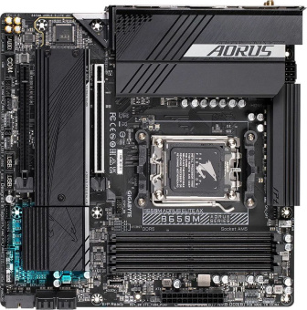 Материнская плата Gigabyte B650M AORUS ELITE AX SocketAM5 AMD B650 4xDDR5 mATX AC`97 8ch(7.1) 2.5Gg RAID+HDMI+DP - купить недорого с доставкой в интернет-магазине