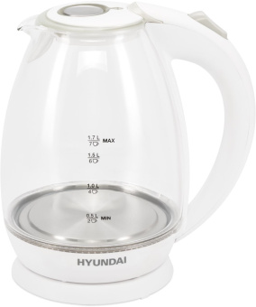 Чайник электрический Hyundai HYK-G2409 1.7л. 2200Вт белый/серебристый корпус: стекло/пластик - купить недорого с доставкой в интернет-магазине