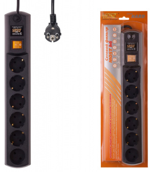 Сетевой фильтр Most H6 2м (6 розеток) черный (коробка) - купить недорого с доставкой в интернет-магазине