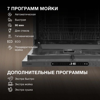 Посудомоечная машина встраив. Hyundai HBD 678 2100Вт полноразмерная серебристый - купить недорого с доставкой в интернет-магазине