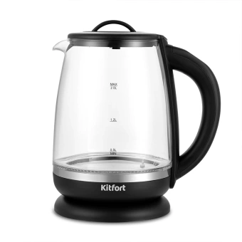 Чайник электрический Kitfort КТ-6145 2л. 2200Вт черный/серебристый корпус: стекло/металл/пластик - купить недорого с доставкой в интернет-магазине